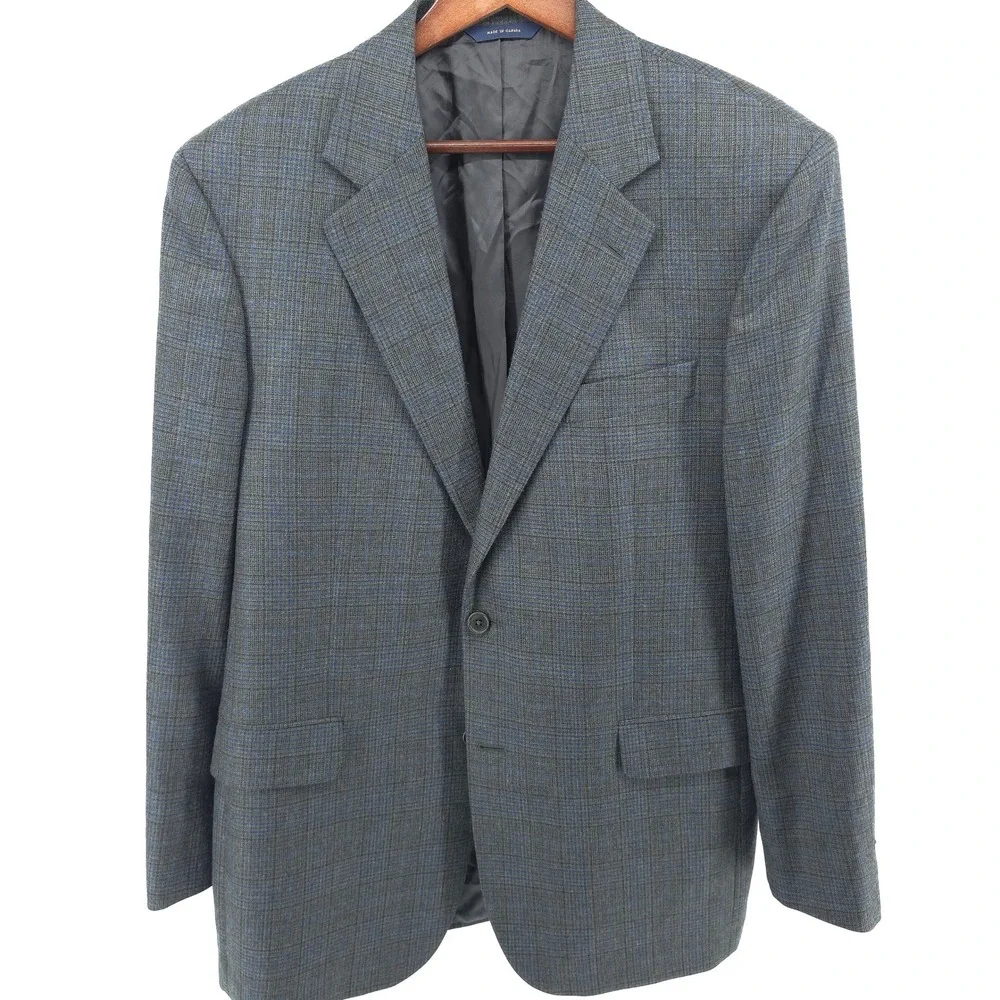 Brooks Brothers Men Sport Coat 100% Wool Grey Blue Glen Plaid 42R Madison Blazer